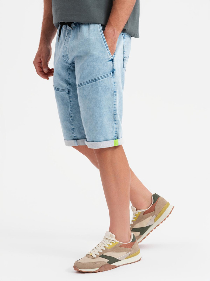 Men's short denim shorts with decorative stitching - light blue V2 OM-SRDS-0135