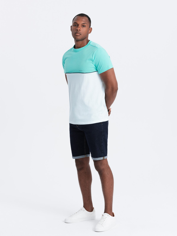 Men's two-tone cotton T-shirt - mint and white V3 S1619