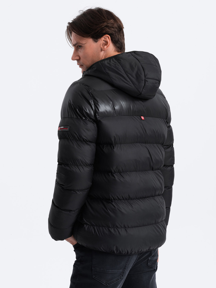 Nowoczesna pikowana kurtka męska z łączonych materiałów – czarna V1 OM-JAHP-0145