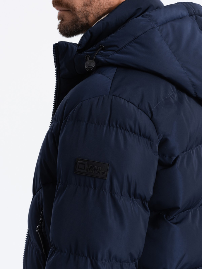 Men's winter jacket with unusual quilting - navy blue V4 OM-JAHP-0127
