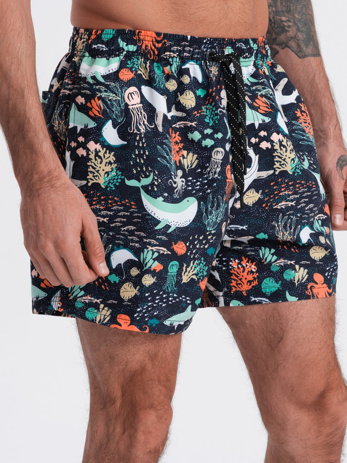 Men's swim shorts in fish - dark blue V10 OM-SRBS-0125