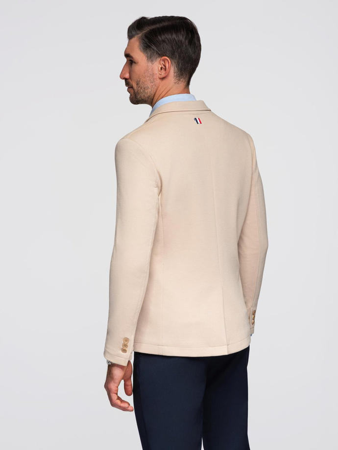 Men's SLIM knit jacket with subtle texture - beige V5 OM-BLZB-0101