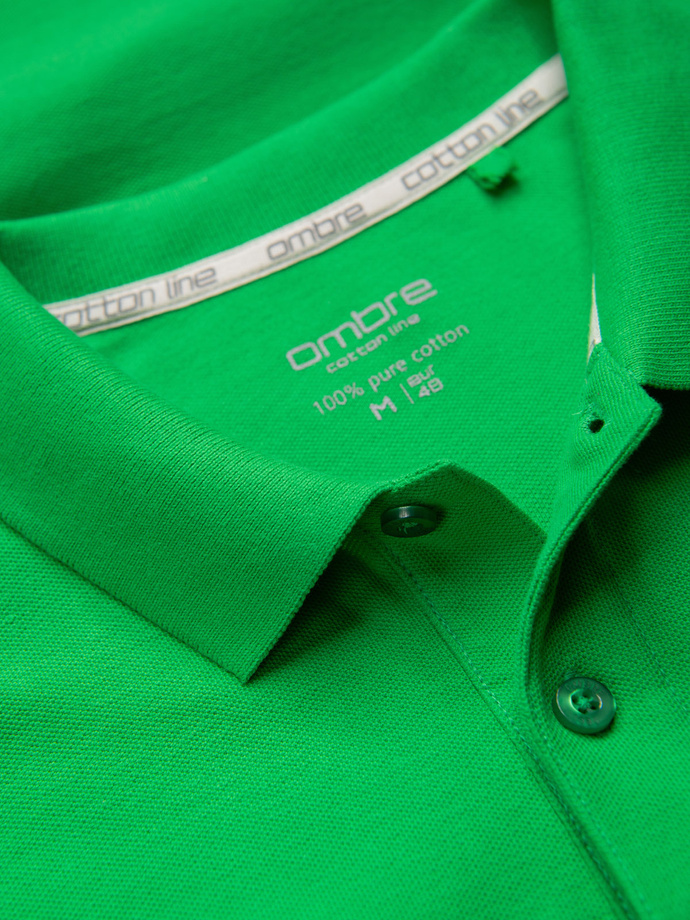 Men's BASIC single color pique knit polo shirt - neon green V25 OM-POBS-0100