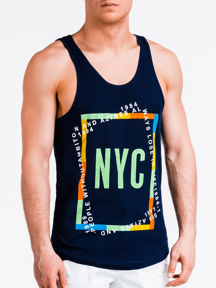 Men's printed tank top S827 - navy