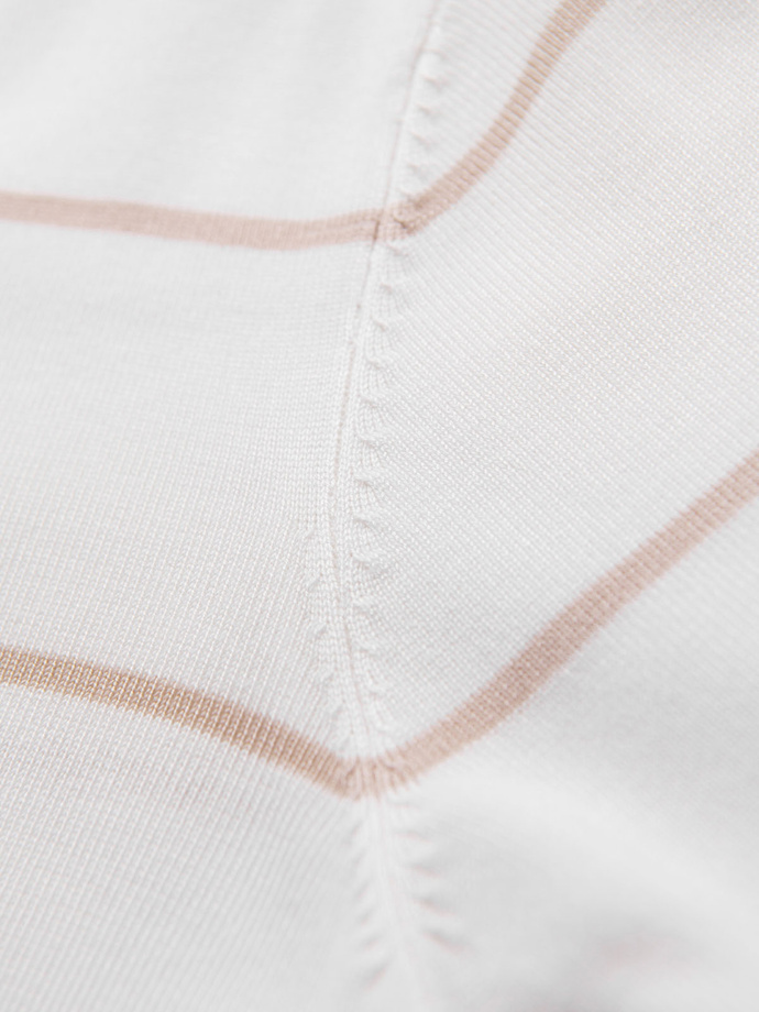 Męski longsleeve polo w poziome paski z wiskozą – biało-beżowy V4 OM-POLS-0146