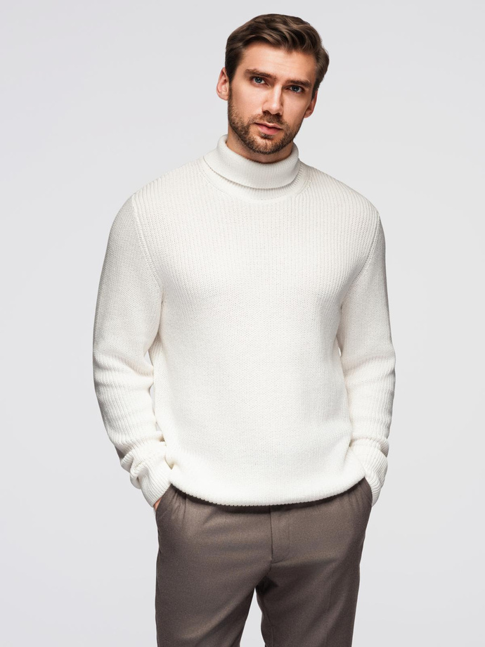 Classic men's cotton turtleneck sweater - white V3 OM-SWTN-0162