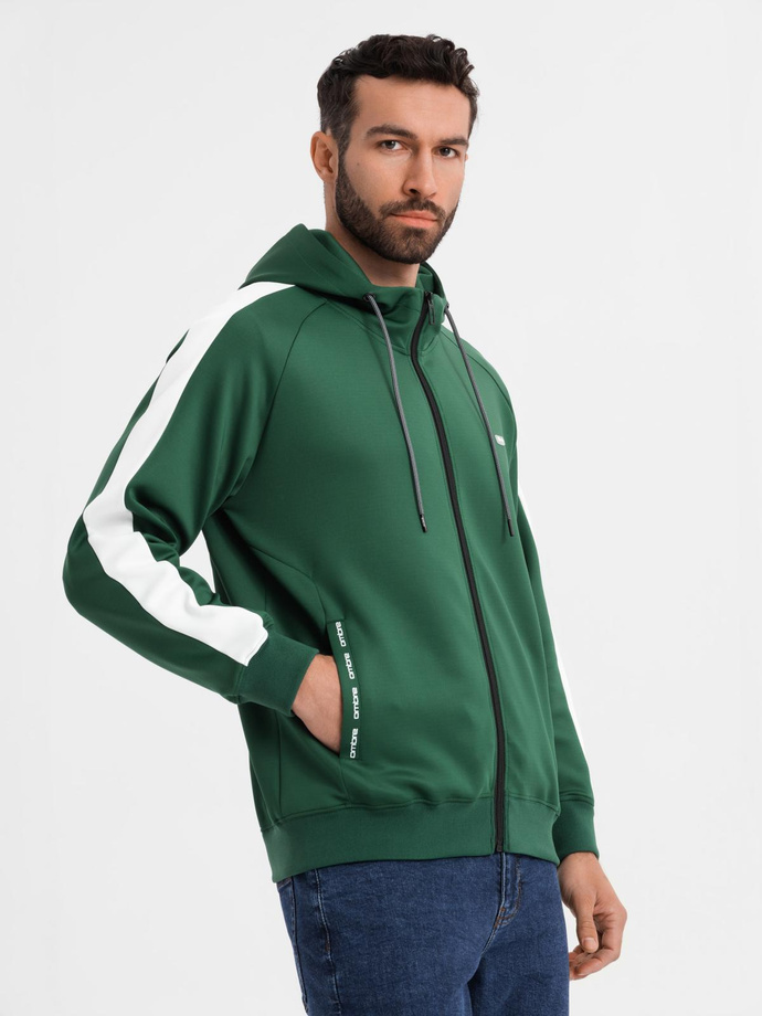 Unzipped men's hooded sweatshirt with piping - dark green V7 OM-SSZP-0210