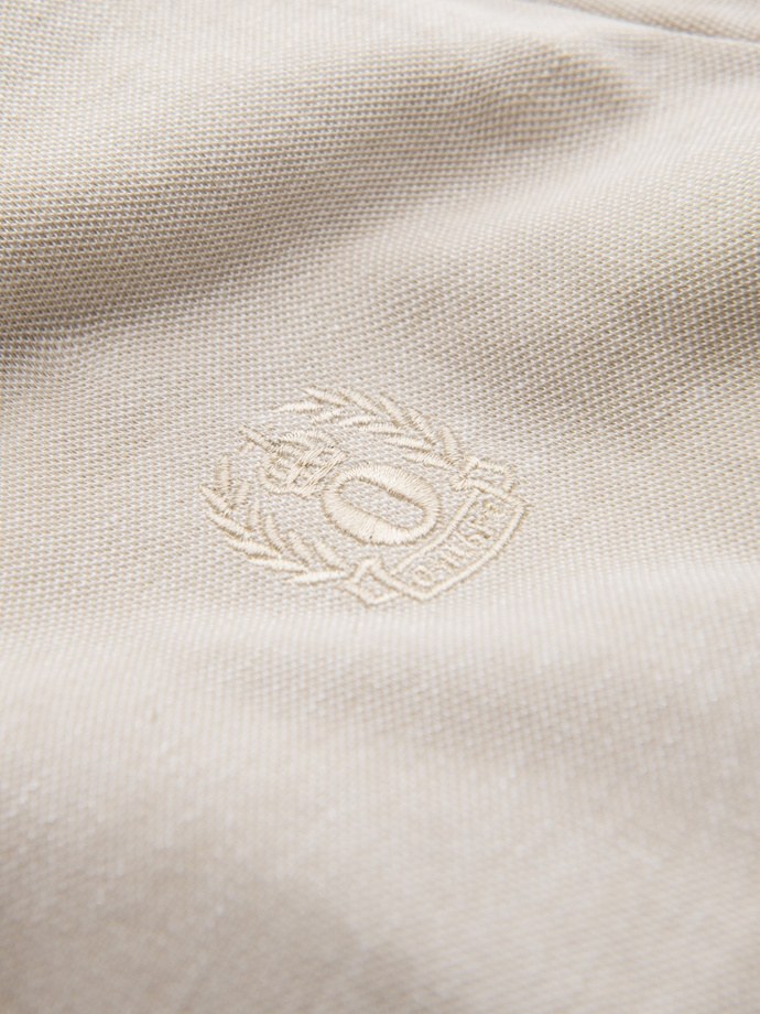 Men's melange polo shirt with striped collar - sand V4 OM-POSS-0109