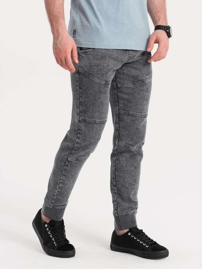 Men's marbled JOGGERS pants with stitching - gray V3 OM-PADJ-0108