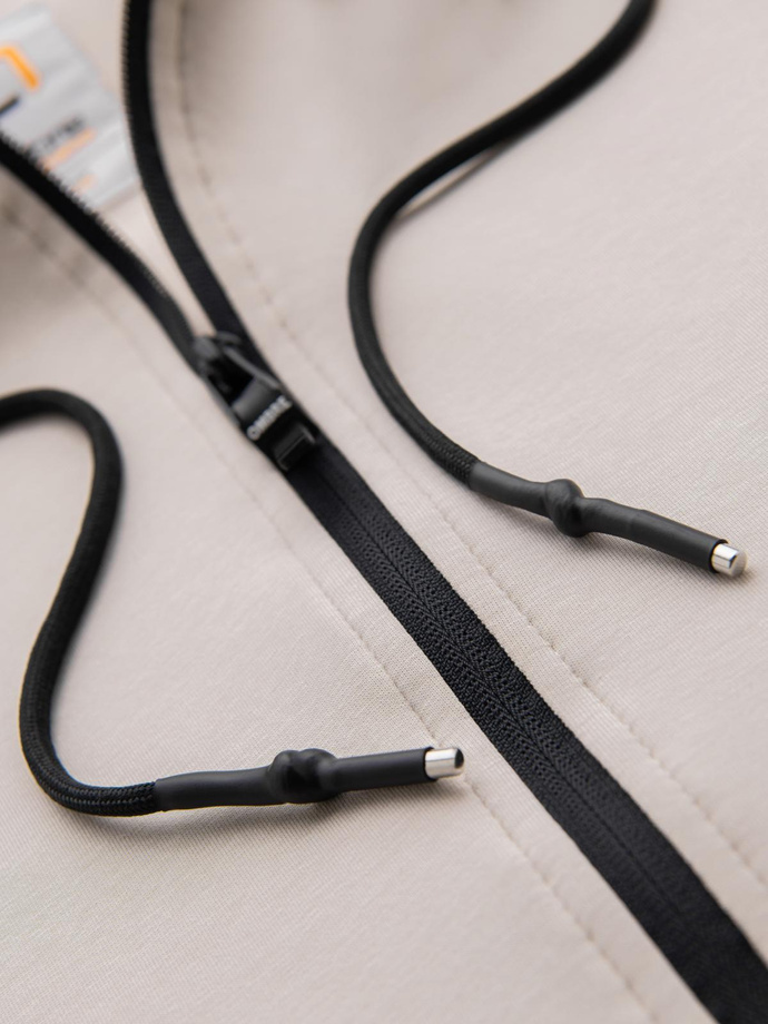 Dresowa rozpinana bluza hoodie w stylu streetwearowym – piaskowa V6 OM-SSZP-0213