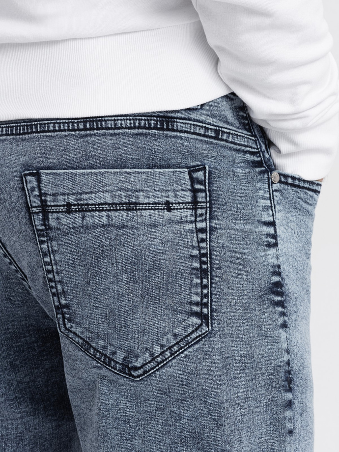 Men's marbled denim pants with raw-leg SLIM FIT - dark blue V4 OM-PADP-0146