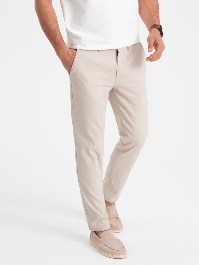 Spodnie męskie chino SLIM FIT - kremowe V1 OM-PACP-0186