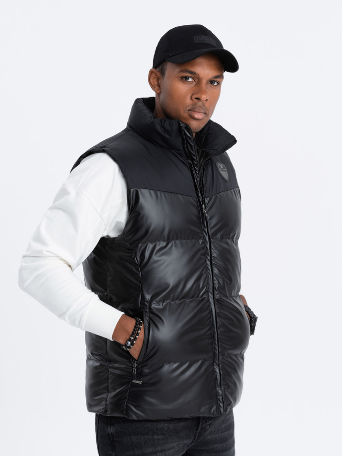 Men's quilted sleeveless glossy - black V1 OM-JAVJ-0113