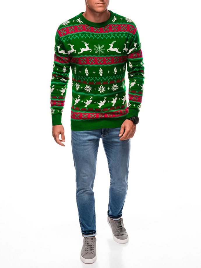 Men's Norwegian winter sweater with reindeer - green V1 EM-SWOS-0104