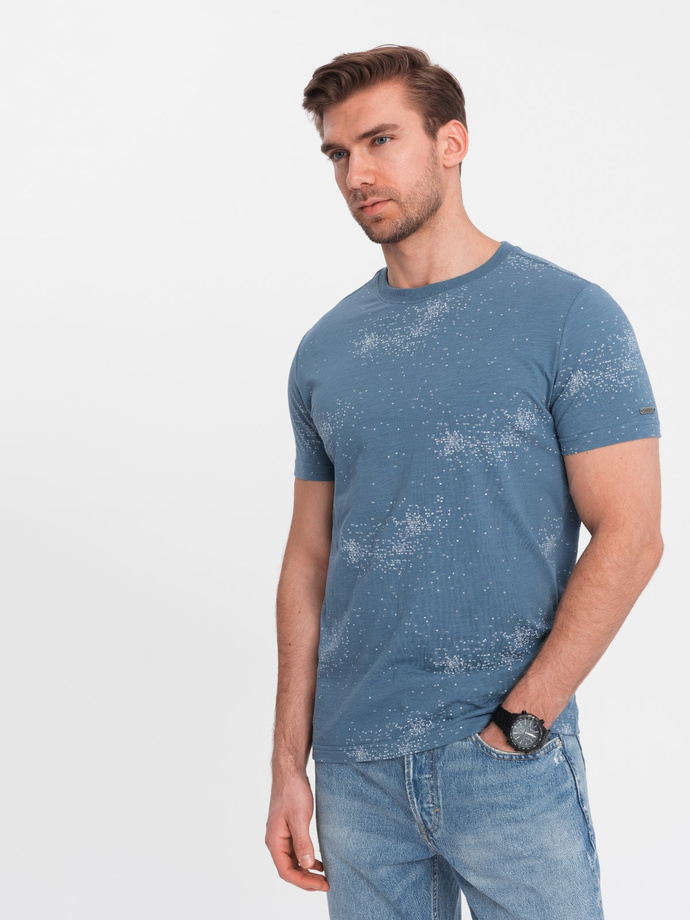 Men's full-print t-shirt with scattered letters - blue denim V3 OM-TSFP-0179