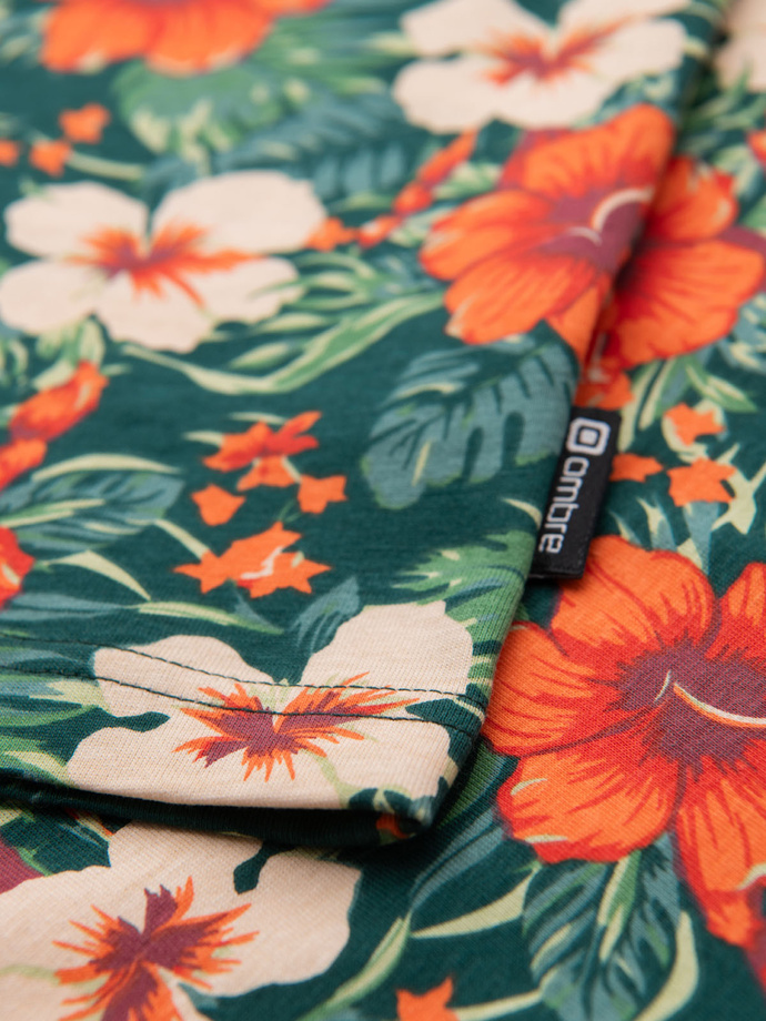 Męski t-shirt bawełniany w kwiatowy wzór full print – czarny V2 OM-TSFP-0249