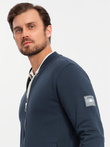 Men's unbuttoned cotton sweatshirt bomber - navy blue V4 OM-SSZP-0215