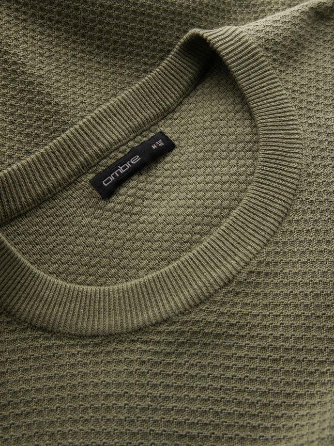 Men's RELAXED FIT knit sweater in diamond weave - olive V4 OM-SWSW-0110