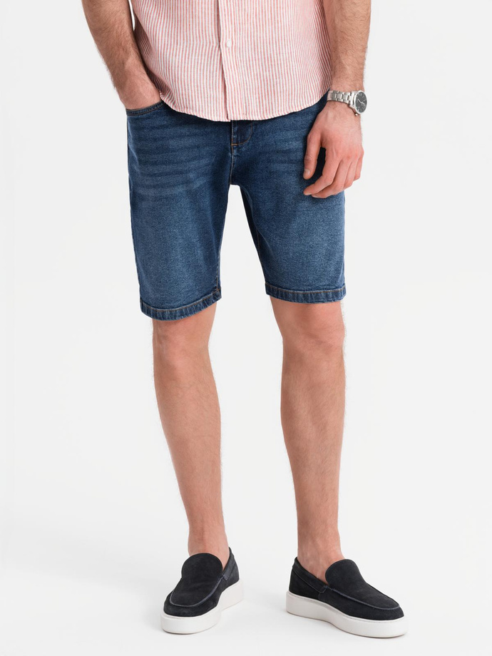 Men's denim shorts with classic cut - dark blue V3 OM-SRDS-0171