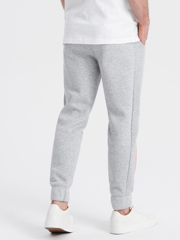 Men's sweatpants with contrast stitching - grey melange V3 OM-PASK-0145