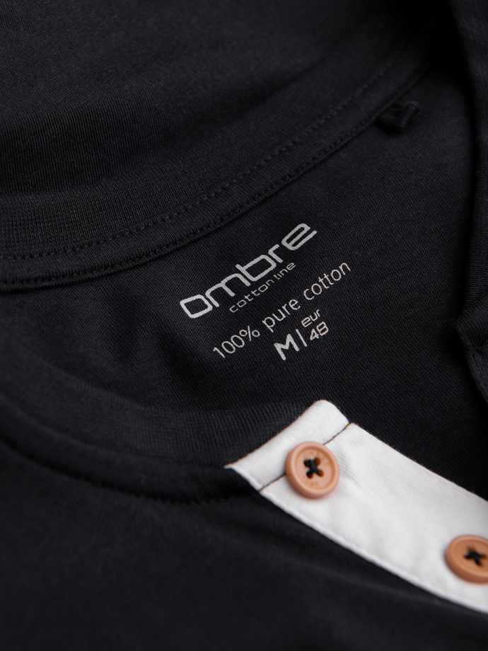 Longsleeve męski z guzikami przy dekolcie - czarny V4 OM-LSCL-0107