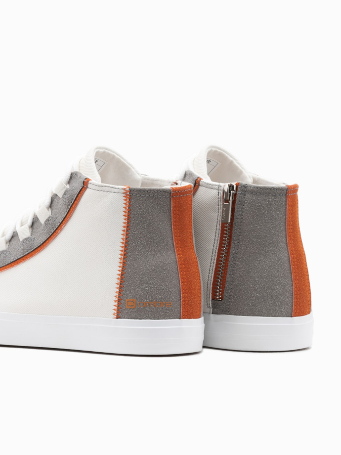 Męskie buty trampki z kontrastującymi elementami - białe V1 OM-FOTH-0140