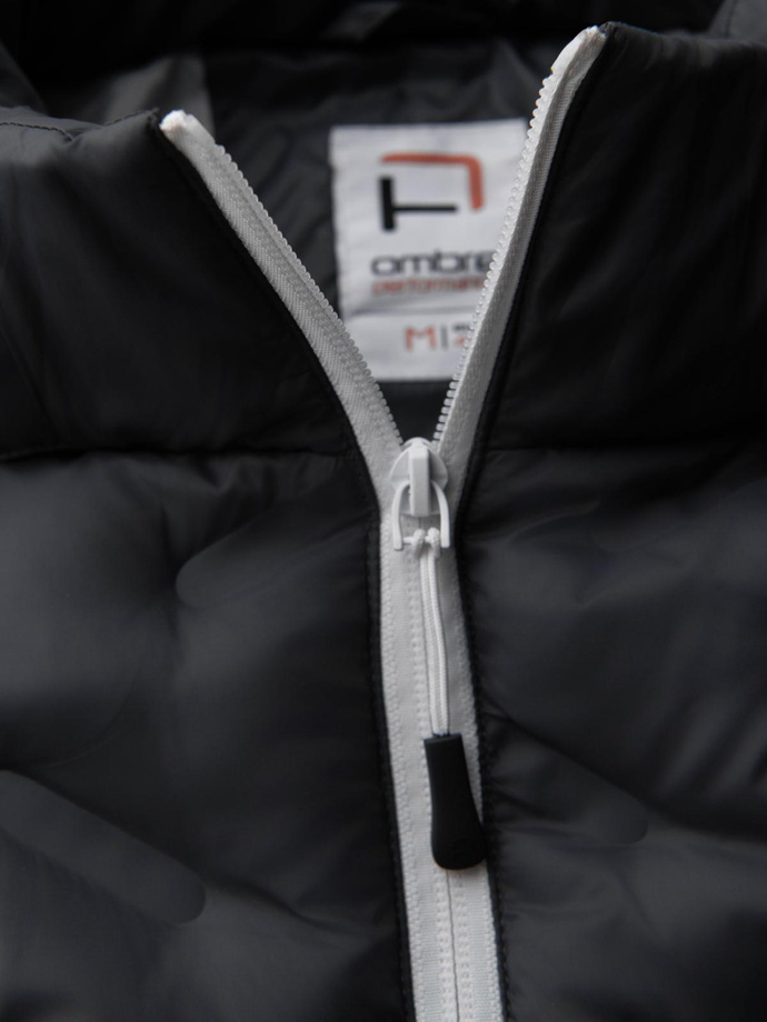 Men's quilted jacket with detachable hood - graphite and white V3 OM-JALP-0206