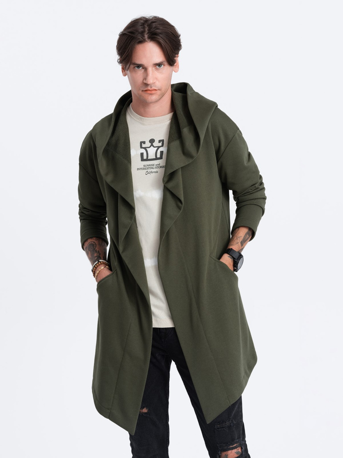 Men's long hooded sweatshirt PARIS - dark olive green B961 