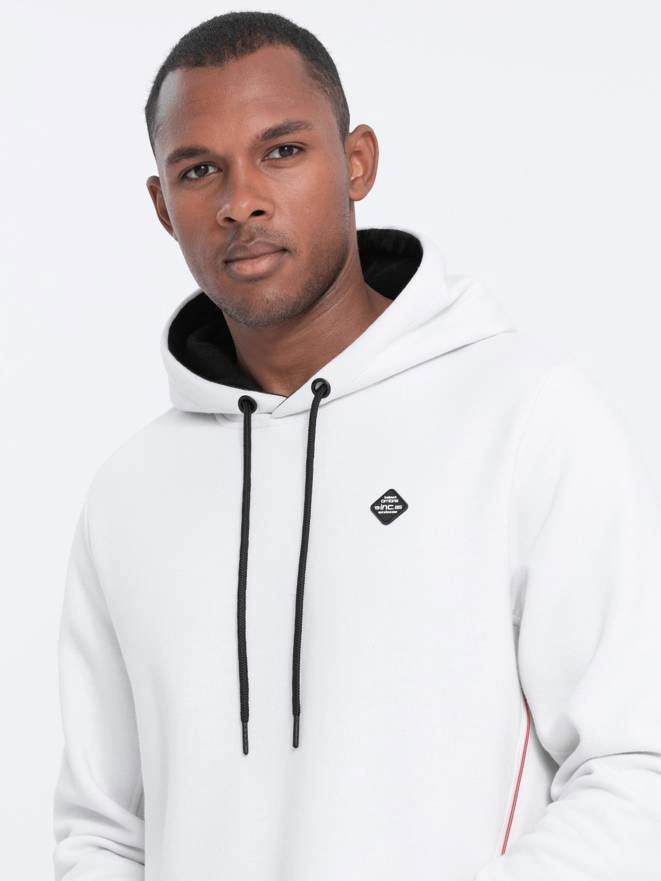 Men's hoodie with zippered pocket - white V3 OM-SSNZ-22FW-006