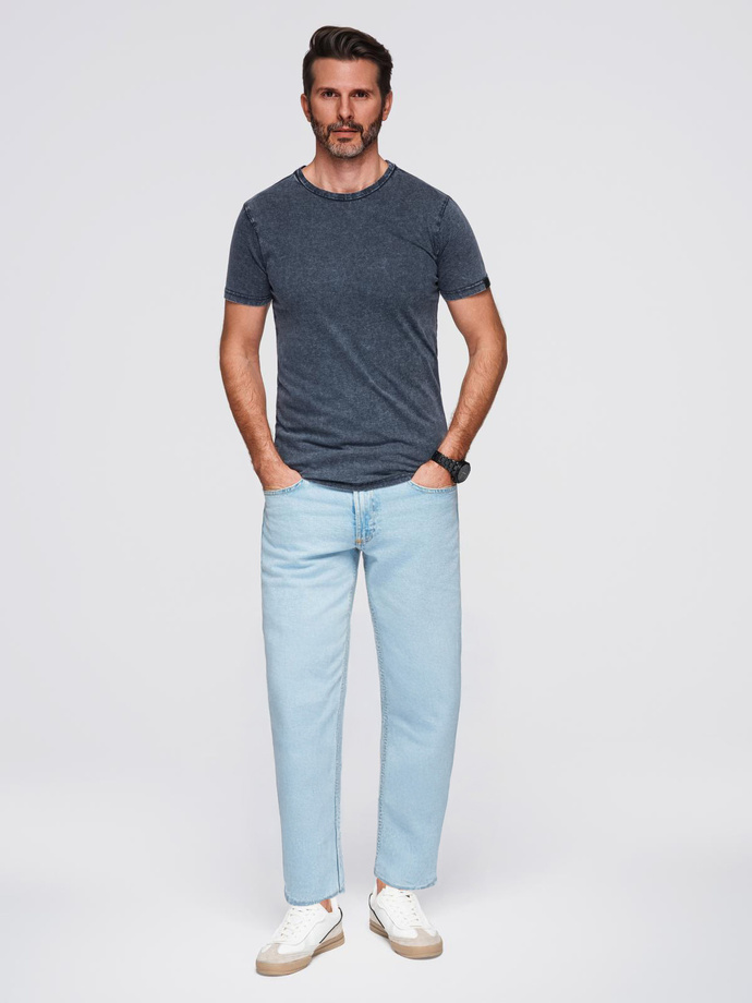 Men's t-shirt with wash effect - navy blue V2 OM-TSWT-0116