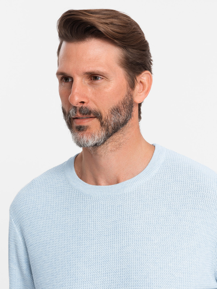 Men's mélange structured knit sweater - blue V2 OM-SWSW-0142