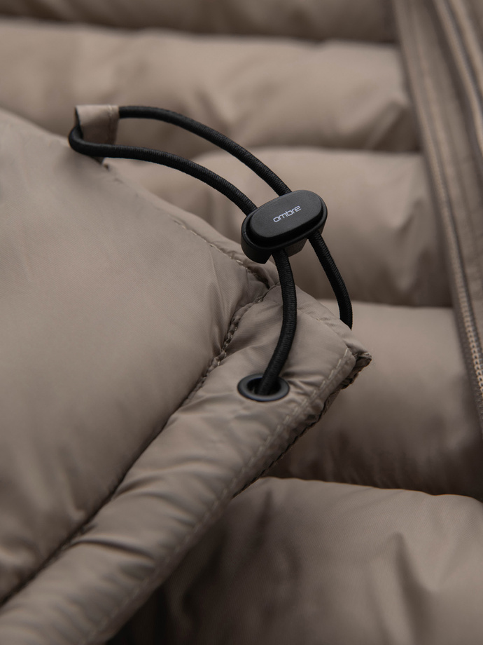 Męska pikowana kurtka z dwoma zapięciami - ciemnobeżowa V4 OM-JALP-0231