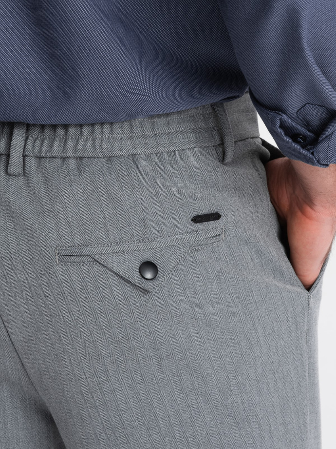 Męskie spodnie chino z gumką w pasie SLIM FIT - szare V1 OM-PACP-0158