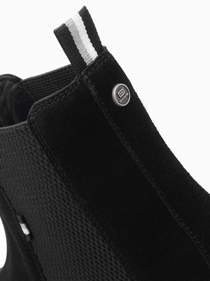 Wsuwane zamszowe buty męskie z wysoką cholewką – czarne V1 OM-FOBO-0173