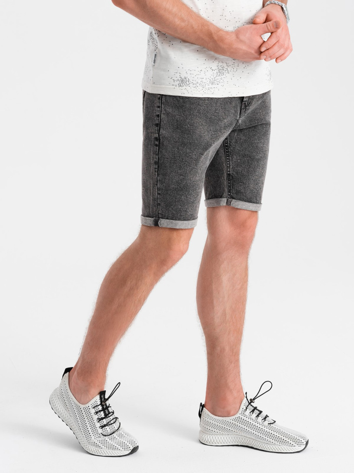 Men's denim shorts with rolled up legs - gray V3 OM-SRDS-0134