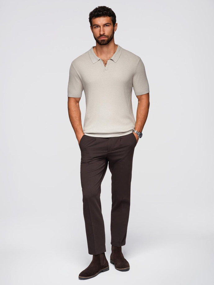 Men's buttonless polo shirt with open collar - light grey V3 OM-POSS-0160