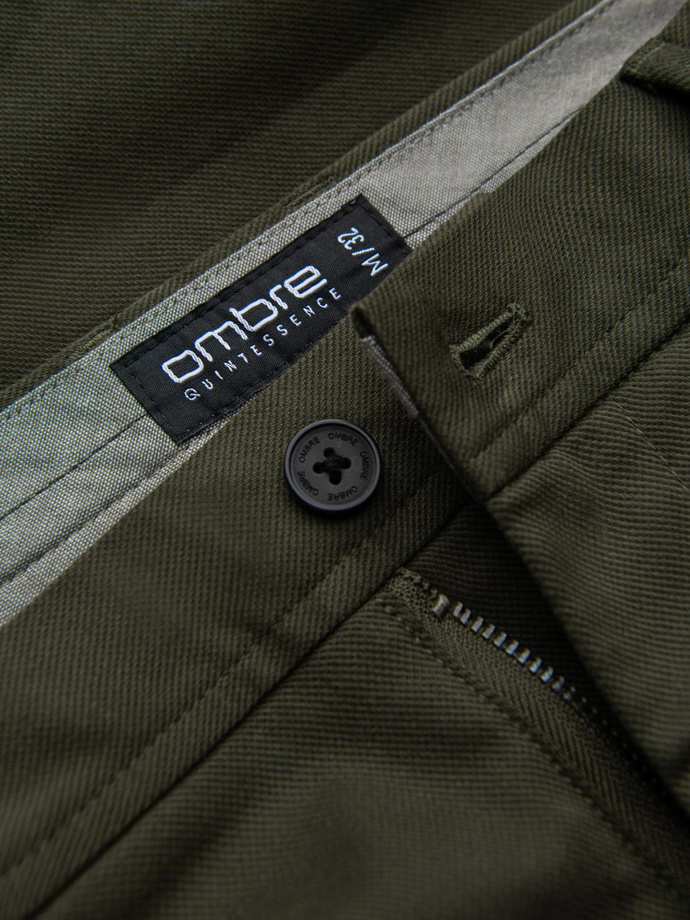 Men's SLIM FIT chino pants with fine texture - dark olive green V4 OM-PACP-0190