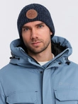 Czapka męska beanie z okrągłą tłoczoną naszywką – granatowa V2 OM-ACWH-0121