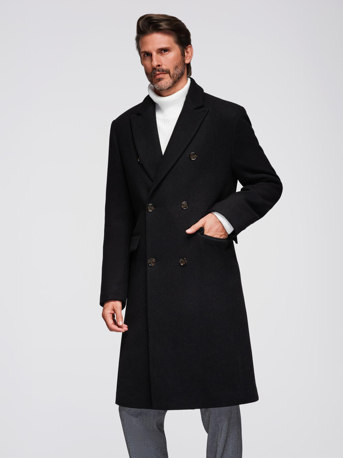Men's double-breasted wool coat - black V2 OM-COWC-0133