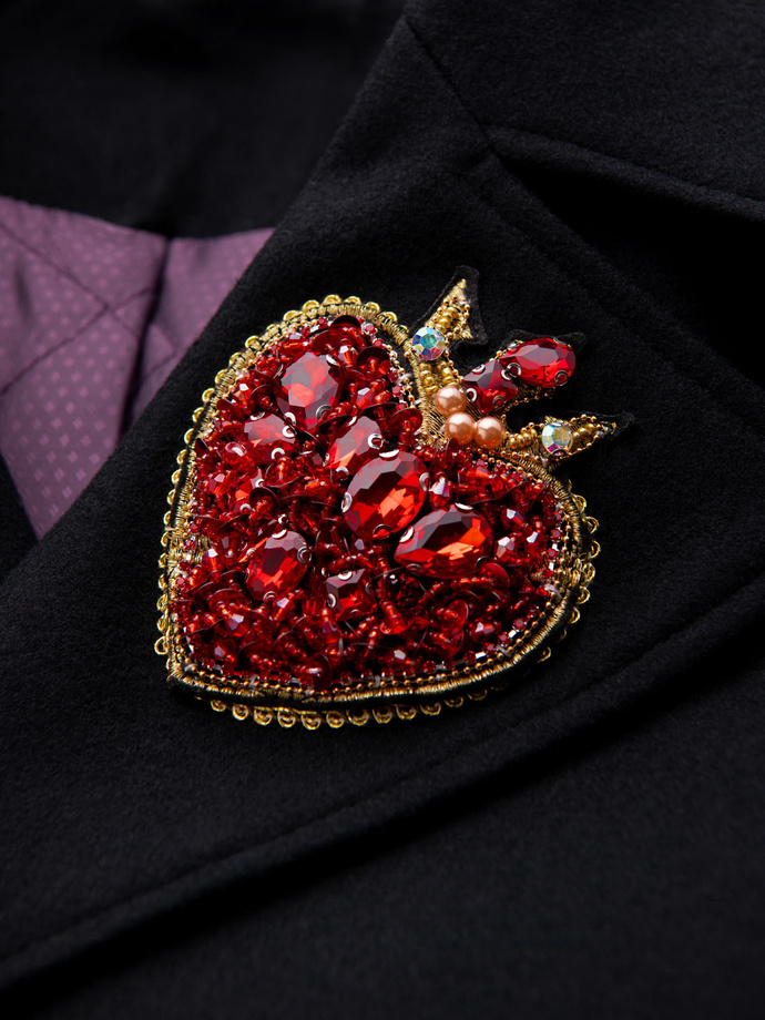 Men's double-breasted wool coat with decorative appliqués - black V1 OM-COWC-0147