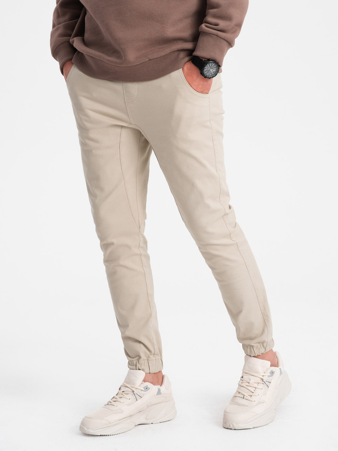 Men's fabric pants JOGGERS - beige V10 P885