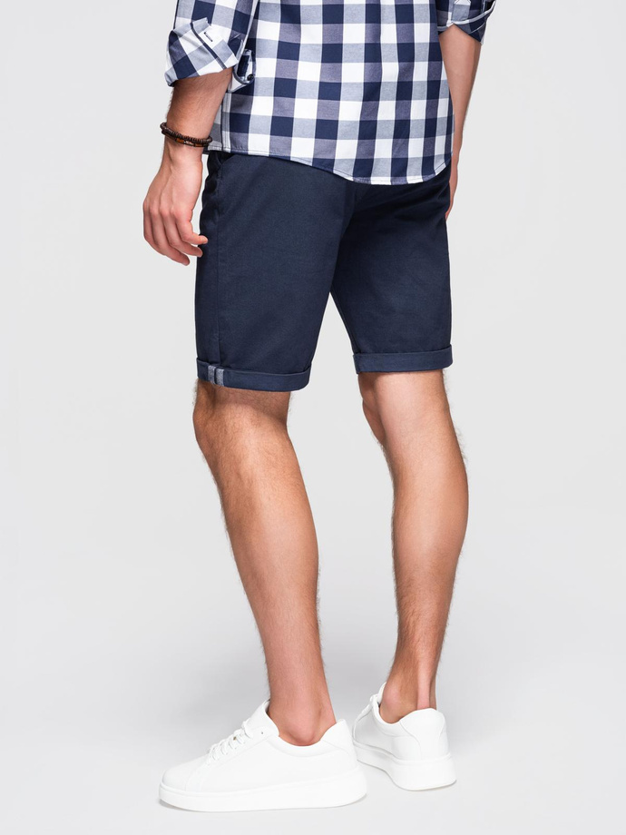 Men's classic chino shorts with rolled up leg - navy blue V10 OM-SRCS-0197