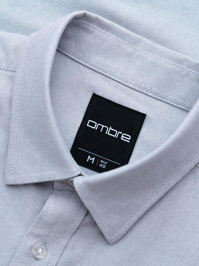 Elegant men's oxford shirt with embroidery and pocket - blue V1 OM-SHOS-0173