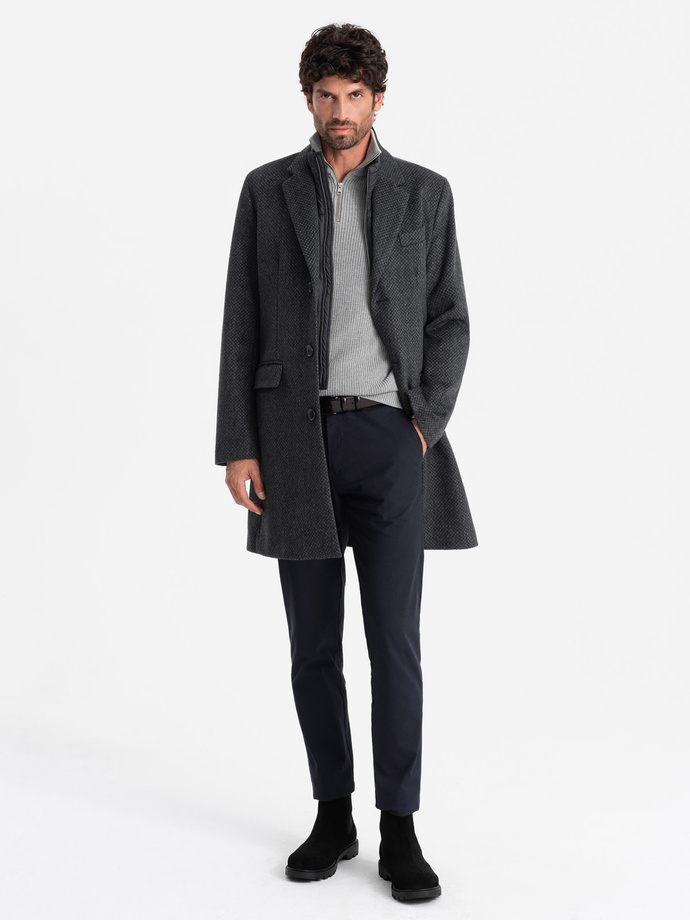 Unbuttoned men's wool blend coat - graphite V2 OM-COWC-0121