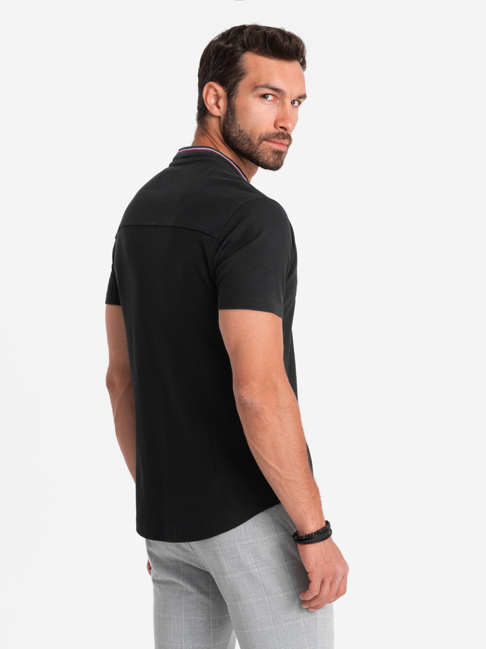 Men's knit shirt with short sleeves and collared collar - black V4 OM-SHSS-0101