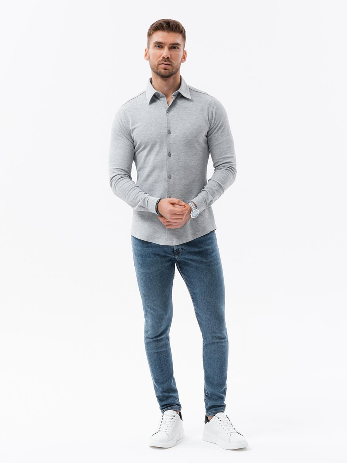Men's long sleeve knit shirt - gray V5 K540