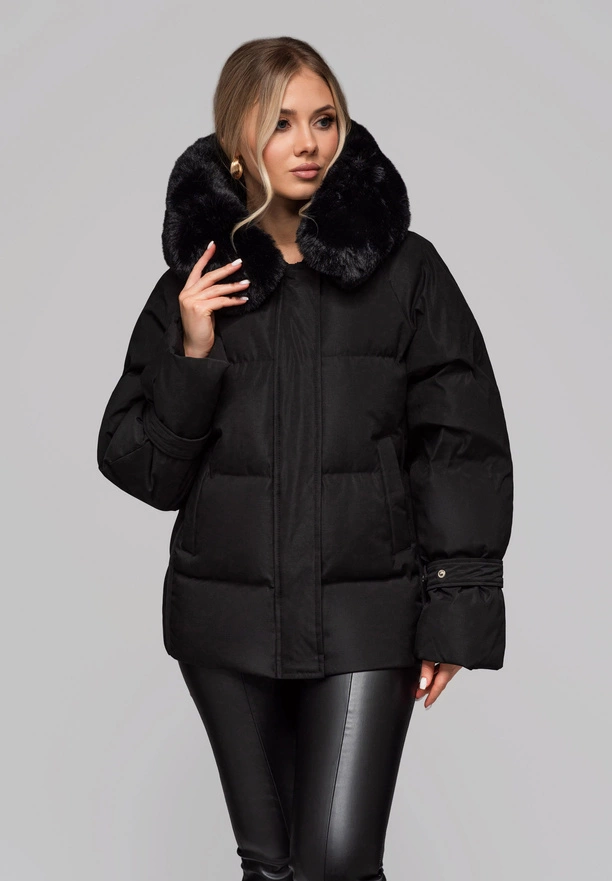 Women's insulated jacket with fur OW-JAHP-0105 v1 - black