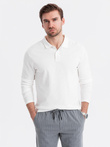 Longsleeve męski BASIC z kołnierzykiem polo – biały V1 OM-POBL-0114
