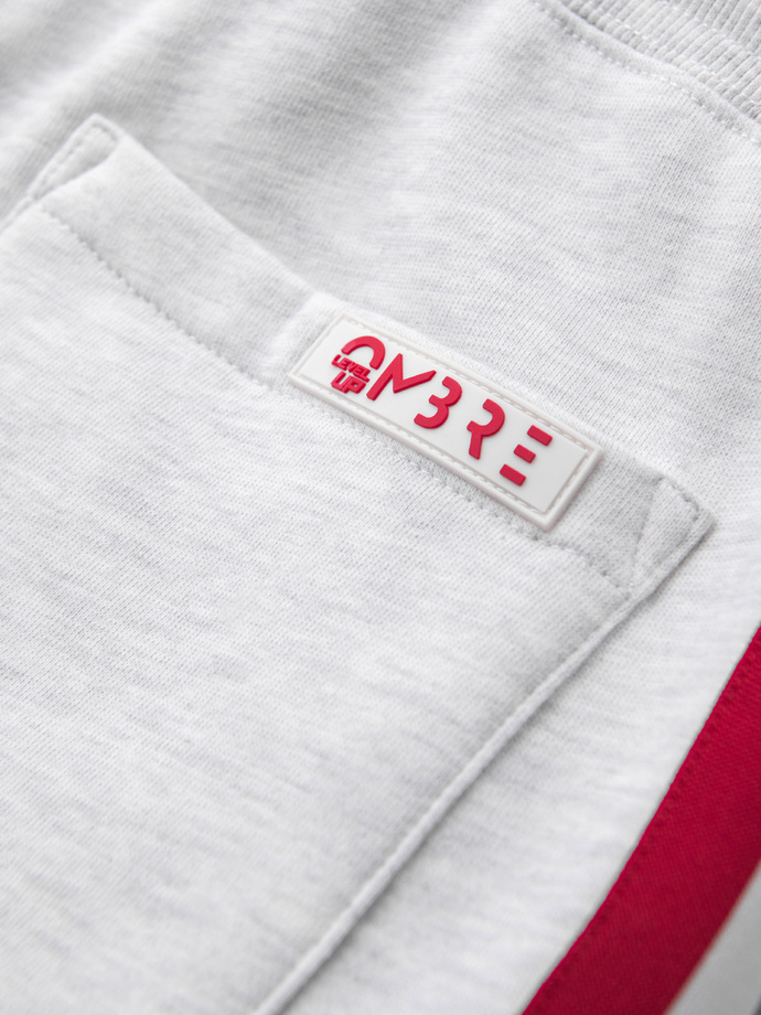 Men's sweat shorts with piping and drawstring waistband - grey melange V1 OM-SRSK-0156