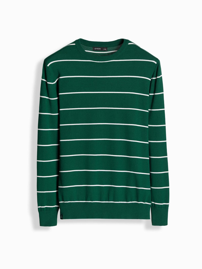 Men's casual sweater with horizontal stripes - green V4 OM-SWSW-0143